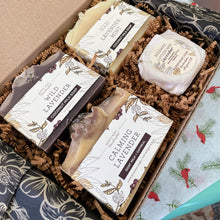 Load image into Gallery viewer, Lavender Soap Gift Box - Three Soaps + Lavender Lotion Bar
