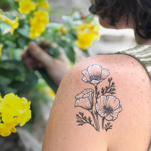Golden Poppy Temporary Tattoo, 2 Pack
