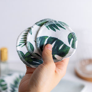 Cotton Facial Rounds | Set of 12 + Wash Bag | Leafy Monstera