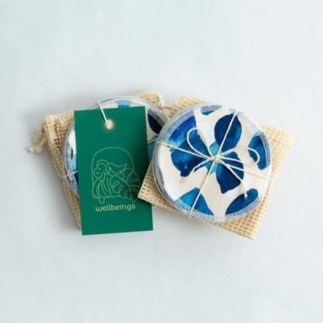 Cotton Facial Rounds | Set of 12 + Wash Bag | Idyllic Indigo